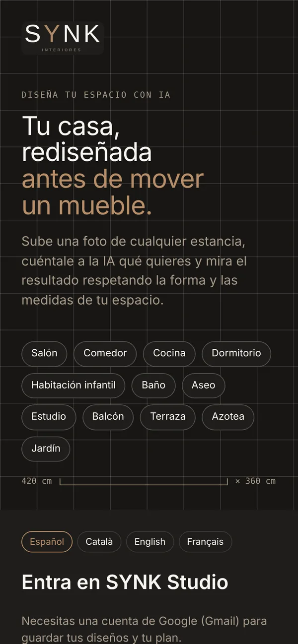 App SYNK Studio abierta en el móvil