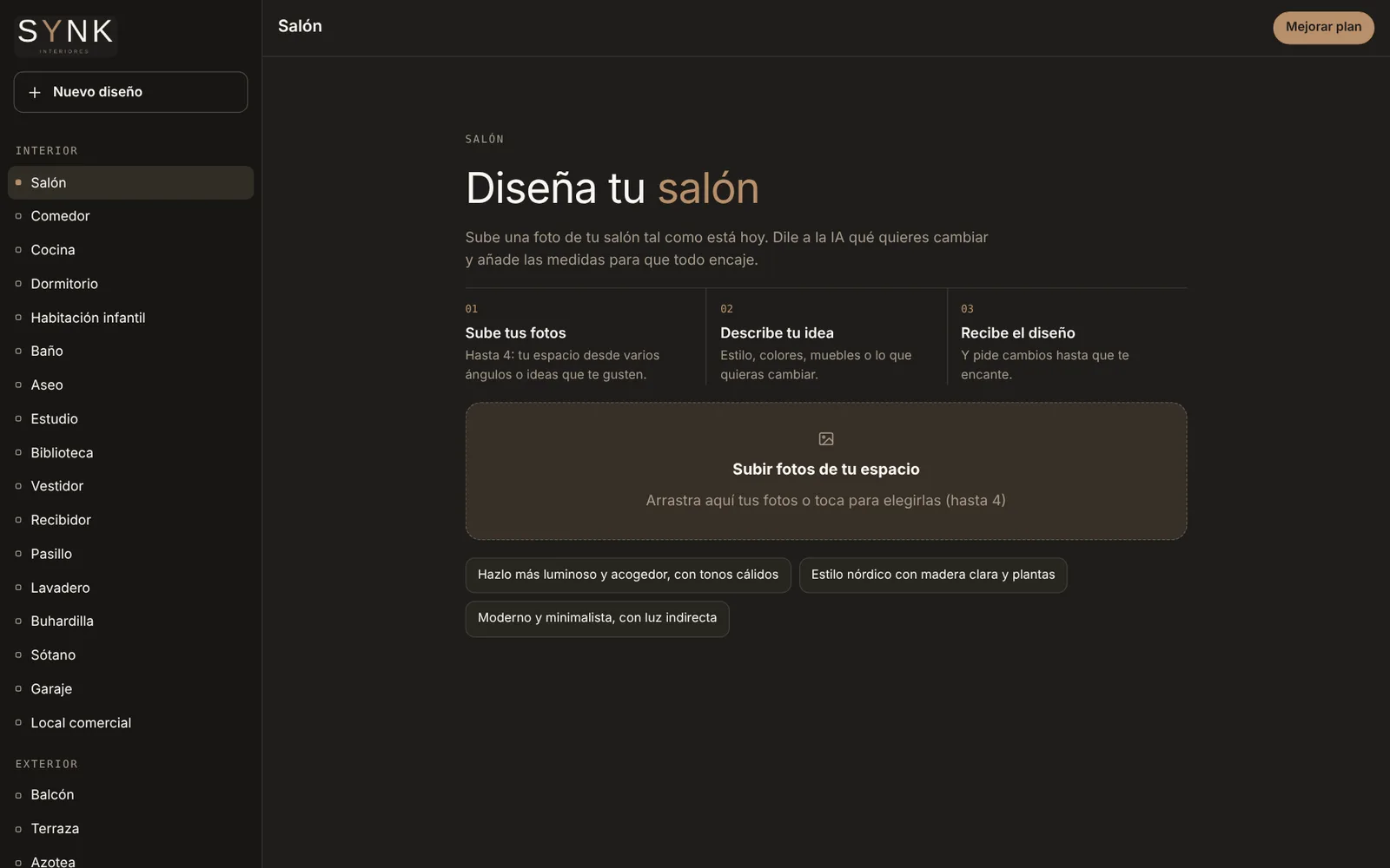 Pantalla principal de la app SYNK Studio en el ordenador