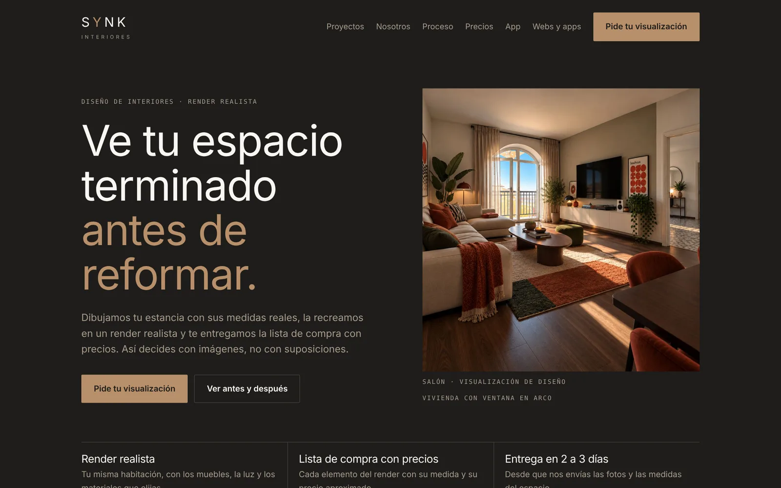Web de SYNK Interiores diseñada por nosotros, vista en el ordenador